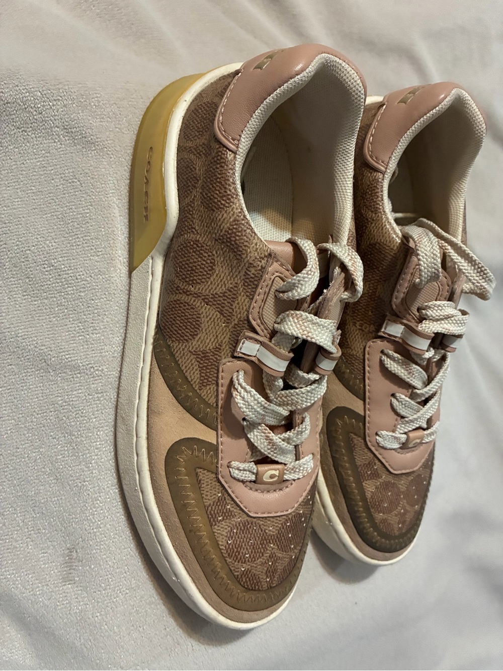Coach Pink and Brown Signature Low-Top Sneakers